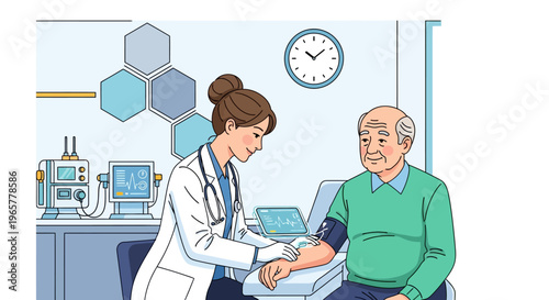 Doctor Examining Senior Patient in Medical Office