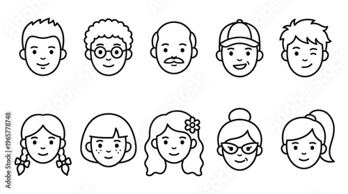 Icon set of different age groups of people from baby to elder (Cute simple art style) 