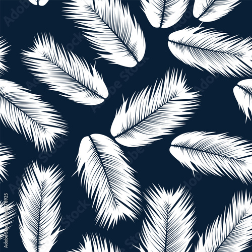 Vector Coconut Tree. Tropical Seamless Pattern with Palm Leaf. Exotic Jungle Plants Abstract Background. Simple Silhouette of Tropical Leaves. Trendy Coconut Tree Branches for Textile, Fabric, Wallpap