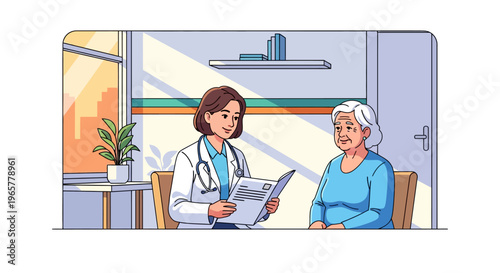 Doctor Reviewing Medical File With Elderly Woman