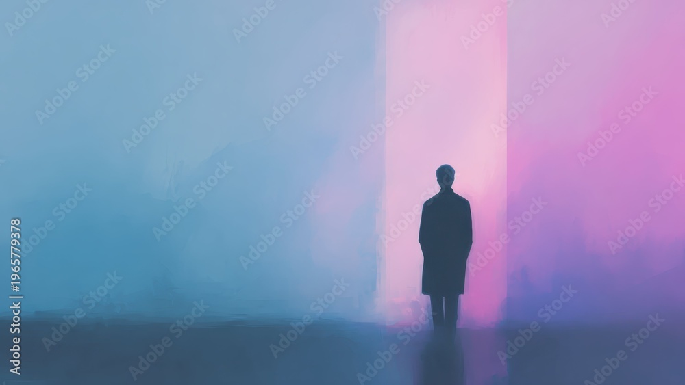 Fototapeta premium 淡い光に包まれる人物シルエット 静寂と感情を表現した抽象背景
