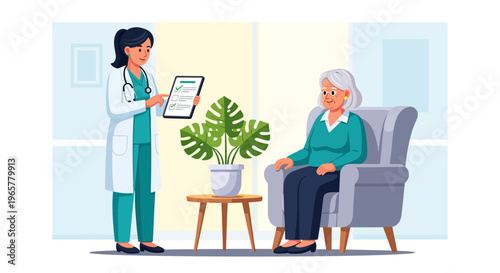 Female Doctor Reviewing Checklist With Senior Patient