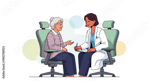 Physician Consulting With Elderly Patient in Clinic