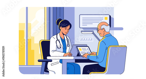 Physician Reviewing Medical Records With Senior Patient