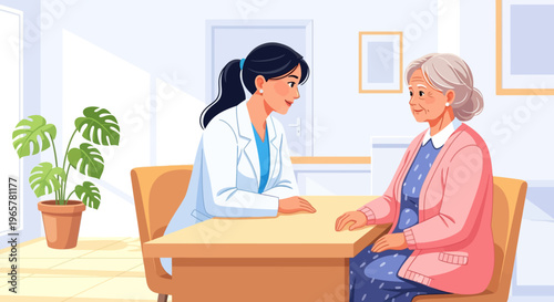 Caring Doctor Consulting Elderly Woman