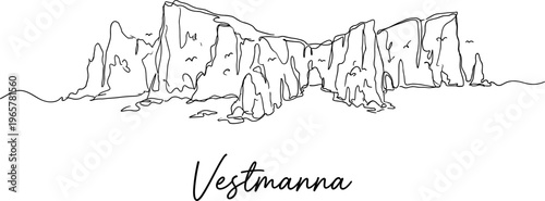 Minimalist single line drawing of Vestmanna sea cliffs Faroe Islands vector illustration