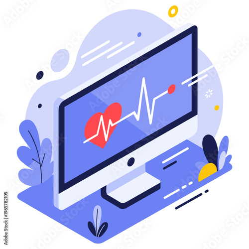 Heart monitor on computer screen with ekg pulse in modern illustration design