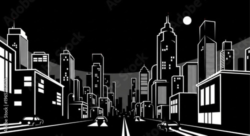 Cityscape at Nighttime Urban Scene.