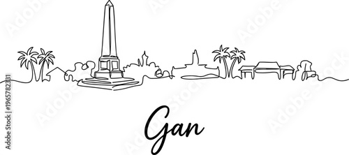 Gan Maldives skyline one line drawing with palm trees minimalist vector illustration