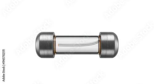 Glass fuse with silver metal ends and internal filament electrical isolated on a transparent background