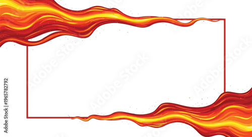 A vibrant and dynamic illustration of flames forming a rectangular border on a white background