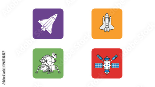 Four icons representing different types of spacecraft and space exploration elements