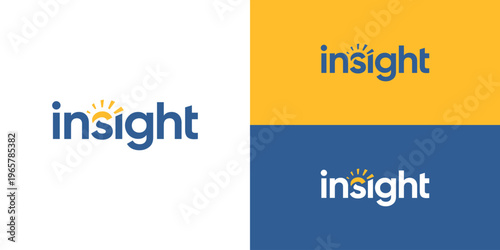 Creative simple word mark insight logo template. Letter insight with abstract sun or eye logo design vector illustration.