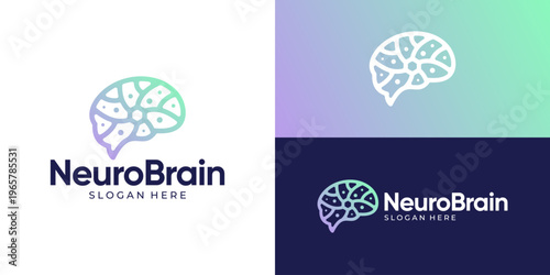 Creative modern neurology brain logo template. Brain with abstract neuron or dot connection logo design vector illustration.