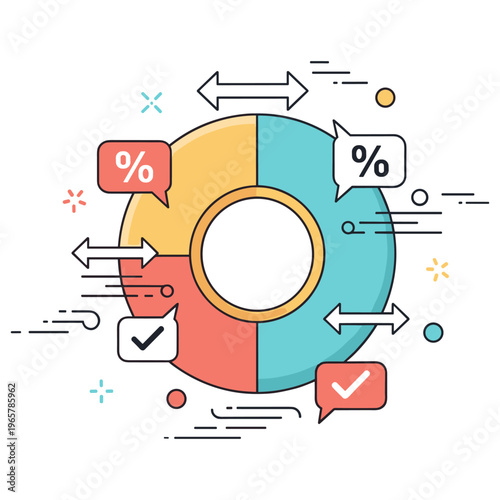 Colorful infographic design with pie chart and statistical symbols