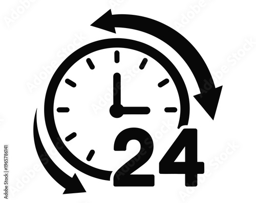 Clock 24 hours vector illustration time service icon for customer support availability scheduling symbol clean design