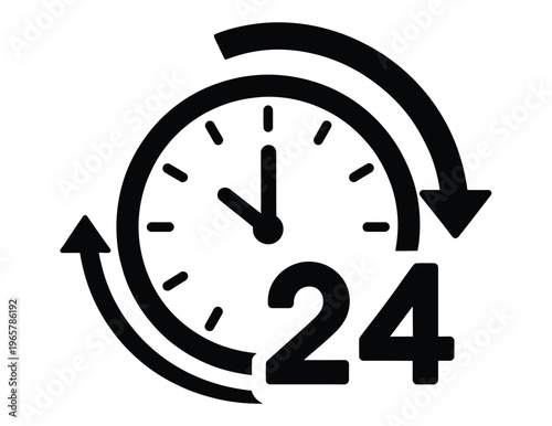 Clock 24 hours vector illustration time service icon for customer support availability scheduling symbol clean design