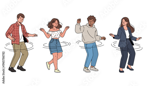 Group of diverse young adults dancing and having fun together