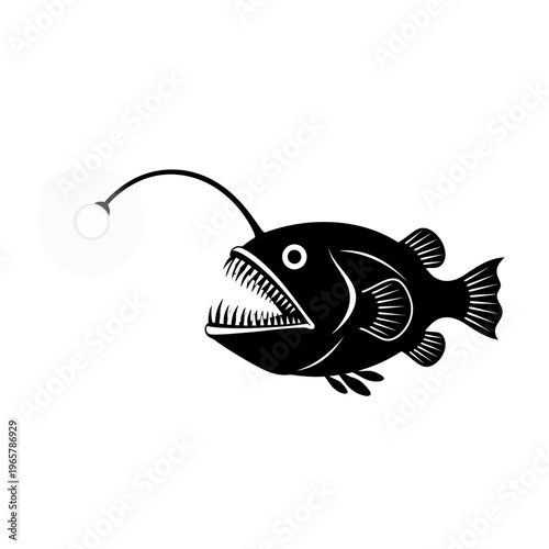 Illustration of a black anglerfish with a glowing lure