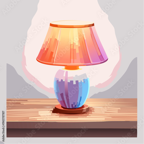 Vibrant tabletop lamp illustration casting a warm and inviting glow, perfect for creating a cozy, contemporary interior ambiance