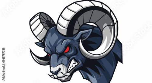 Ferocious ram with large horns and glowing red eyes