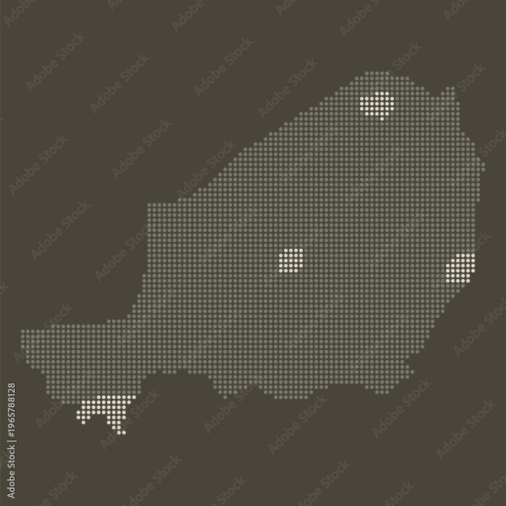 Obraz premium Niger Dotted Map in Earthy Brown and Gold Luxury Gradient Vector with Glowing Spots