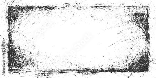 Black distressed grunge frame with white textured background and scattered speckles