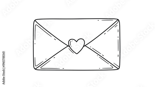 Simple black and white line drawing of a closed mail envelope with a small heart symbol on its back flap for letters.