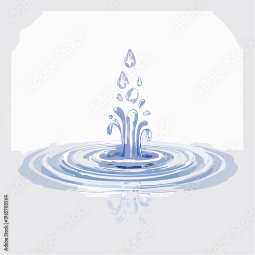 Dynamic illustration of a single water splash creating concentric ripples on a calm, reflective surface, depicting fluid motion