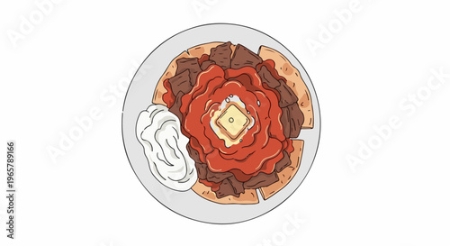 Delicious cartoon-style nachos topped with meat, sauce, and cheese