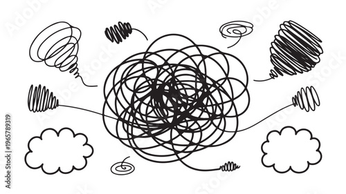 Scribbles Abstract Chaos Vector, Hand Drawn Messy Lines for Brainstorming, Mental Health, and Creative Confusion