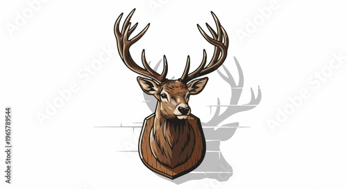 Realistic illustration of a stag head mount with large antlers and shadow