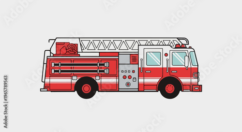 Red fire engine with ladder, equipment, and windows