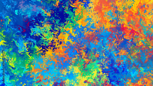 鮮やかな色彩の抽象画、ペンキのしぶきと渦巻きの背景