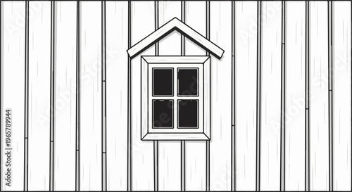 Rustic wooden wall with a four-paned window and gabled roof