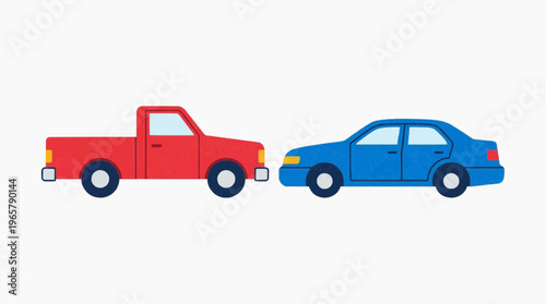 Two cars facing each other on road.