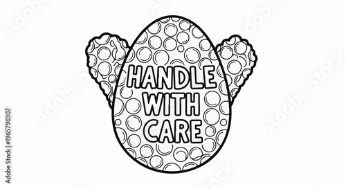 Egg shape with bubble wrap pattern and text inside