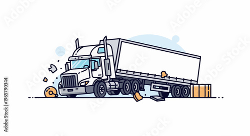 Damaged truck trailer with scattered cargo, suggesting a mishap