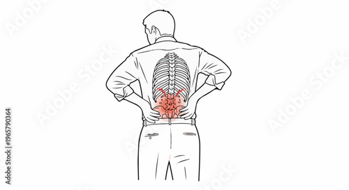 Person holding lower back with highlighted skeletal pain
