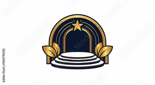 Ornate golden archway frames a starry backdrop and a tiered award stage