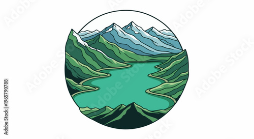 Serene mountain landscape with a turquoise lake nestled within green hills