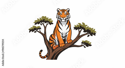 Fierce tiger perched high on a sturdy tree branch