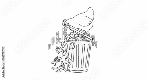 Chicken foraging in an urban landfill