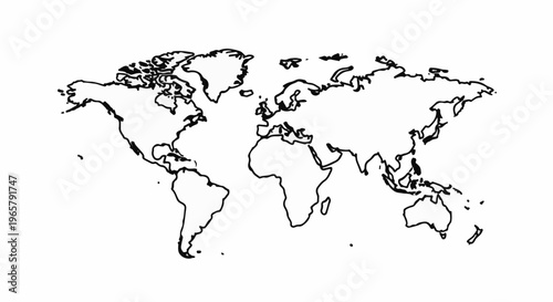Outline of the world's continents and islands on a white background