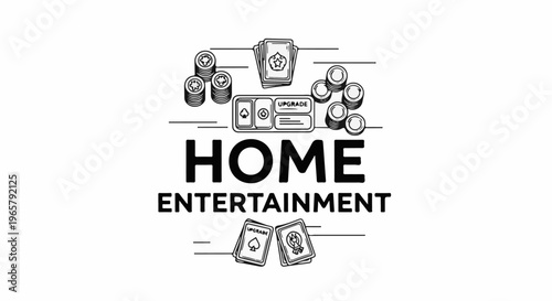 Iconic icons of game cards, coins, and an "upgrade" button, all in a monochrome sketch style