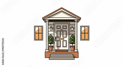 A charming cartoon-style depiction of a house entrance