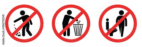 Do not litter rubbish trash logo with no littering toilet sign symbol classic vector illustration isolated on transparent background