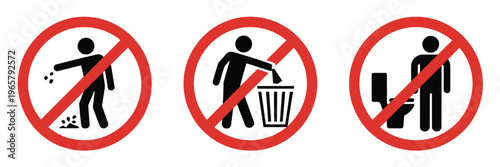Do not litter rubbish trash logo with no littering toilet sign symbol classic vector illustration isolated on transparent background