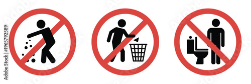 Do not litter rubbish trash logo with no littering toilet sign symbol classic vector illustration isolated on transparent background