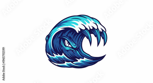 Fierce blue wave with an eye, sharp crest, and jagged edges